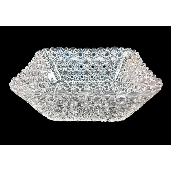 Other - Antique Vtg EAPG Daisy Button Pressed Clear Glass Square Bowl Scalloped Points